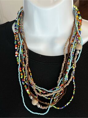Long Handmade Multi-Color Beaded Layered Necklace